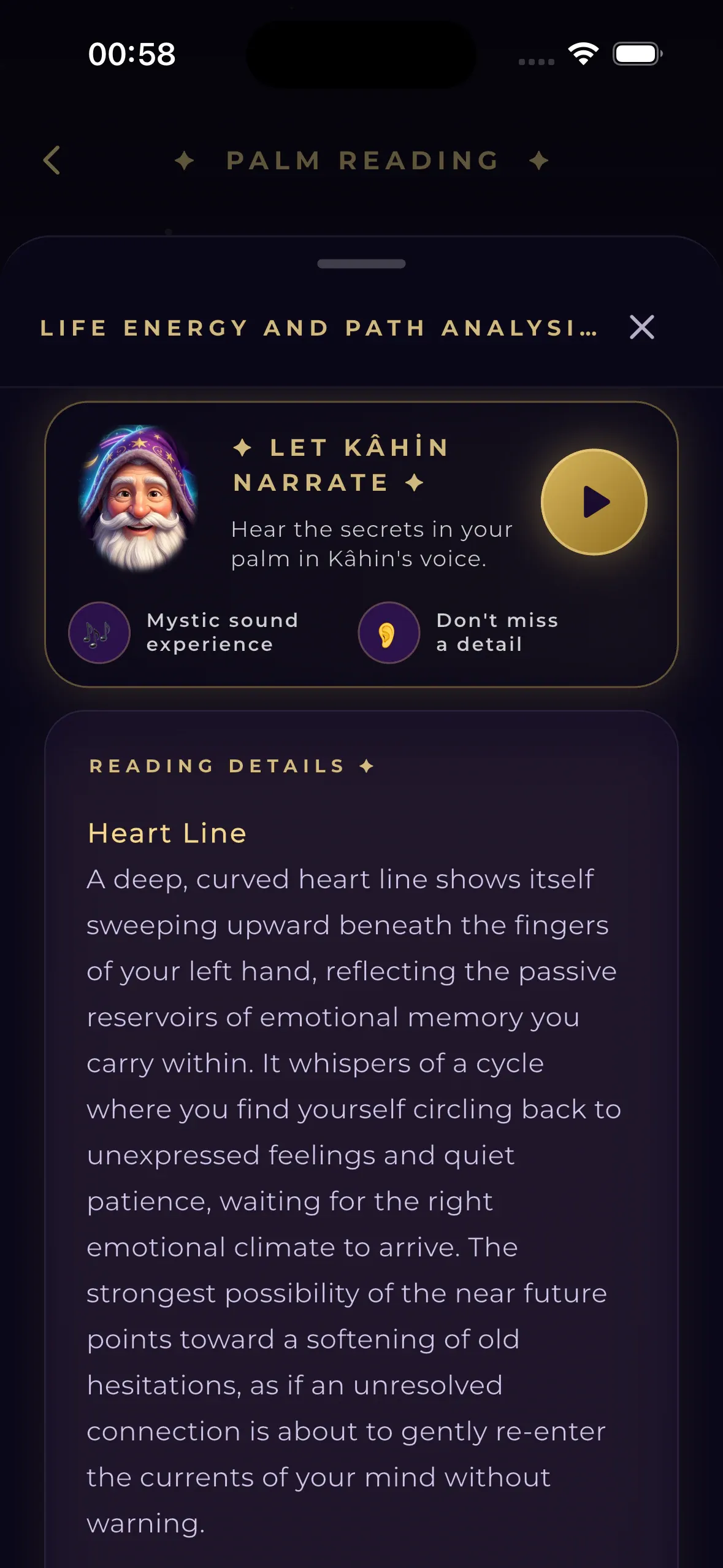 Luvris Palmistry line analysis and result screen